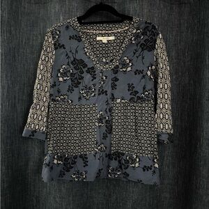 Boden Blue and Black Floral Blouse